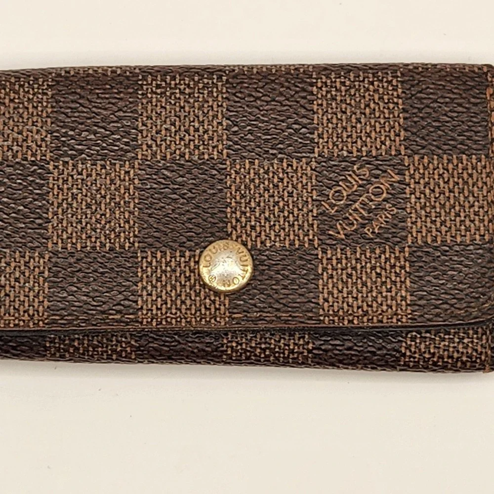 Louis Vuitton Damier Ebene 4 Key Holder Case Brown Canvas Wallet Made in France